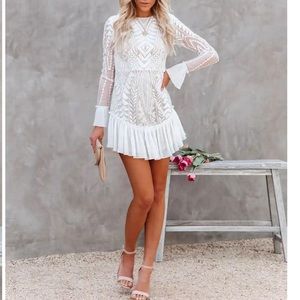Vici Lace Pleated Ruffle Dress